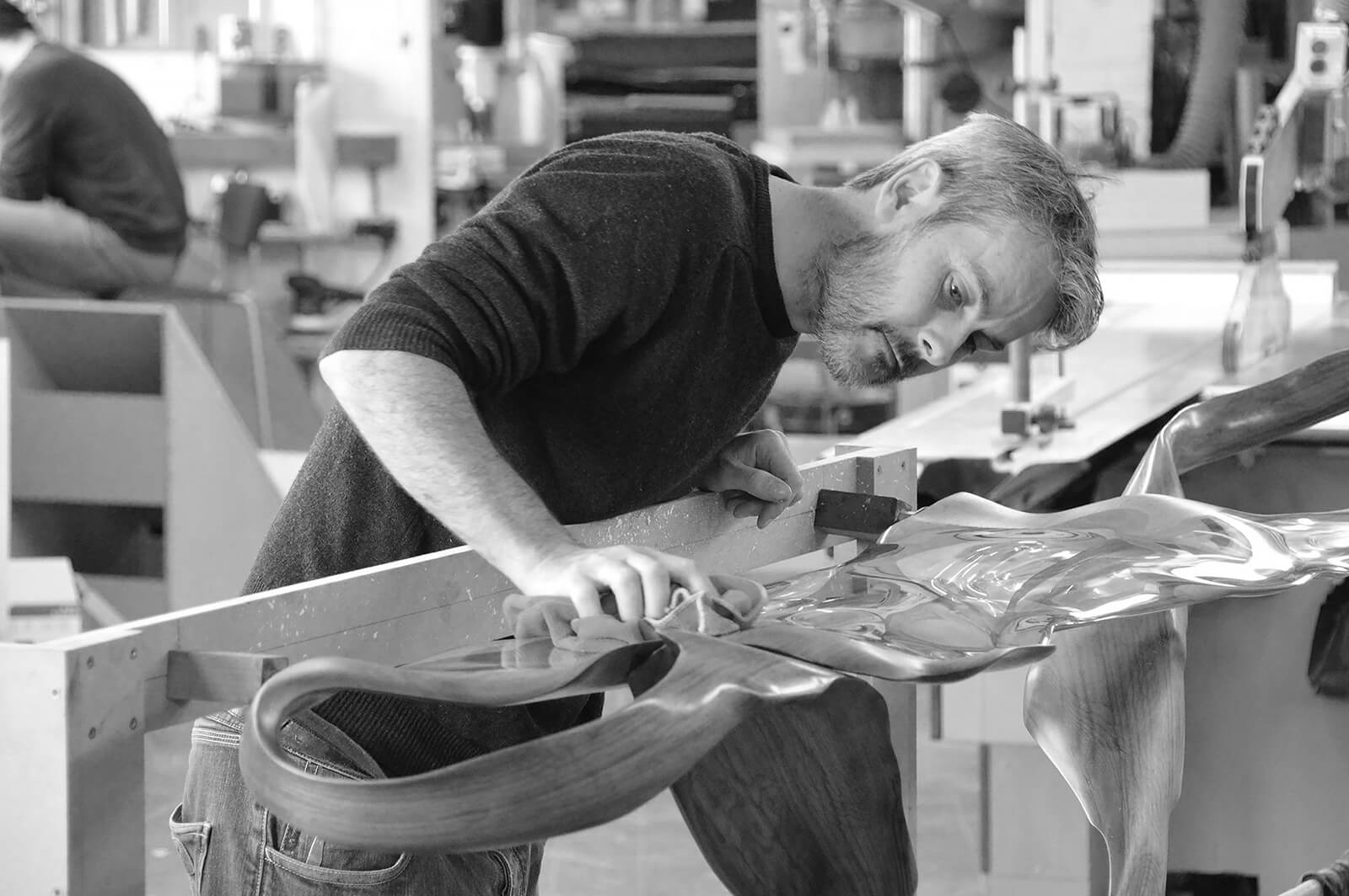 Marc Fish working on ‘Adhesion console’ 2017 COURTESY: Marc Fish / PHOTOGRAPHER: Simon Eldon