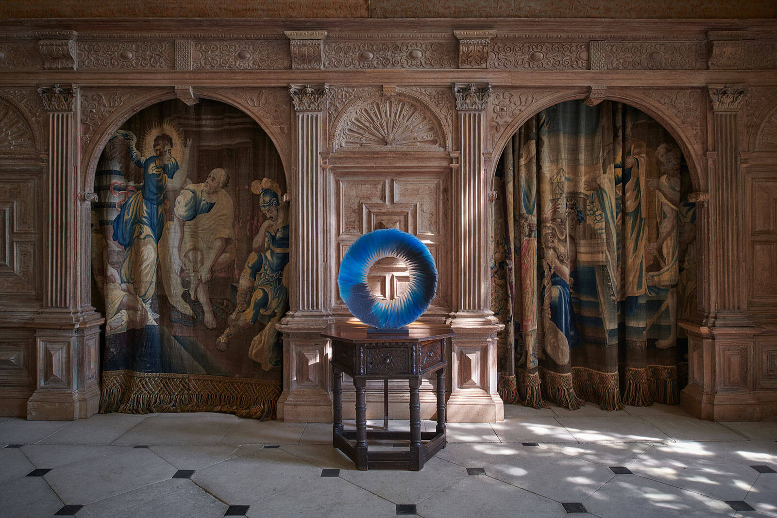 Colin Reid, 'Colour Saturation; Open Eye', 2021, in the Great Hall, Parham House COURTESY: Adrian Sassoon