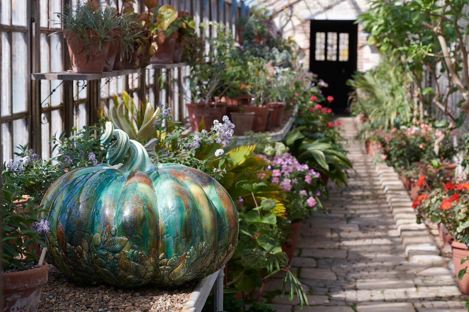 Kate Malone, 'Waddesdon Sprigged Big Mother Pumpkin', 2021, in the garden of Parham House COURTESY: Adrian Sassoon
