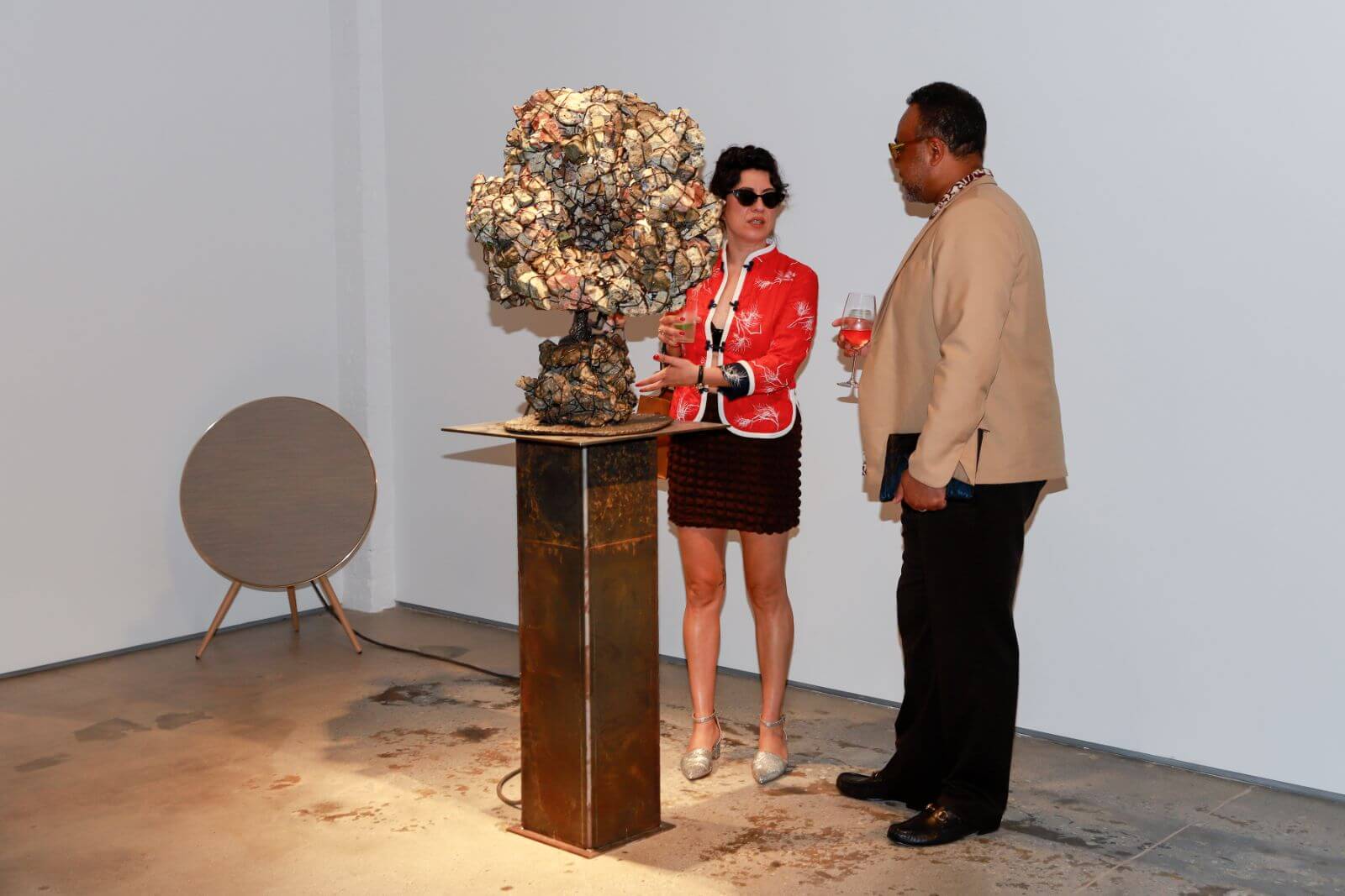 (Left to right) Christine Catherine Martinez and Dave Schilling at ‘Nacho Carbonell’, Carpenters Workshop Gallery, LA COURTESY: Nacho Carbonell & Carpenters Workshop Gallery / PHOTOGRAPH: River Callaway © BFA.com