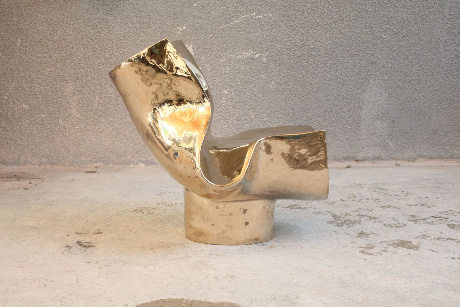 Voukenas Petrides, ‘Bent Half Tube Chair Bronze 2’, 2022 COURTESY: Voukenas Petrides & Gallery FUMI / PHOTOGRAPH: Gerasimos Domenikos