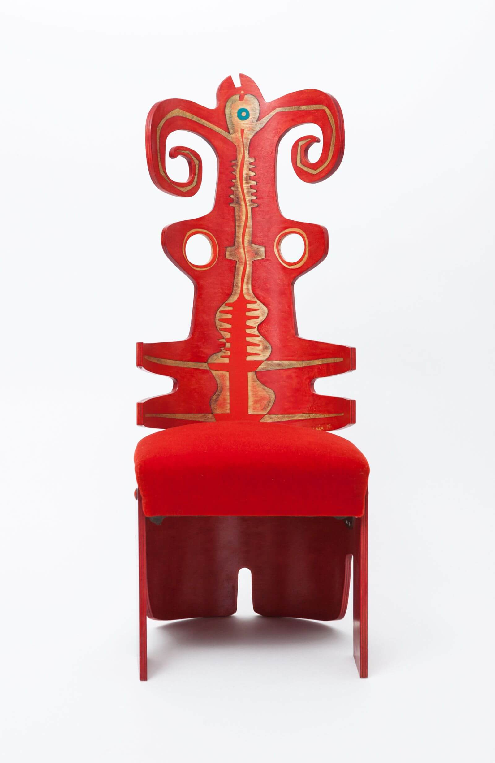 Terence Main, ‘Red Twiddler’ chair, 1988 from ‘Return to Downtown’ COURTESY: Terence Main, Superhouse & Magen H Gallery