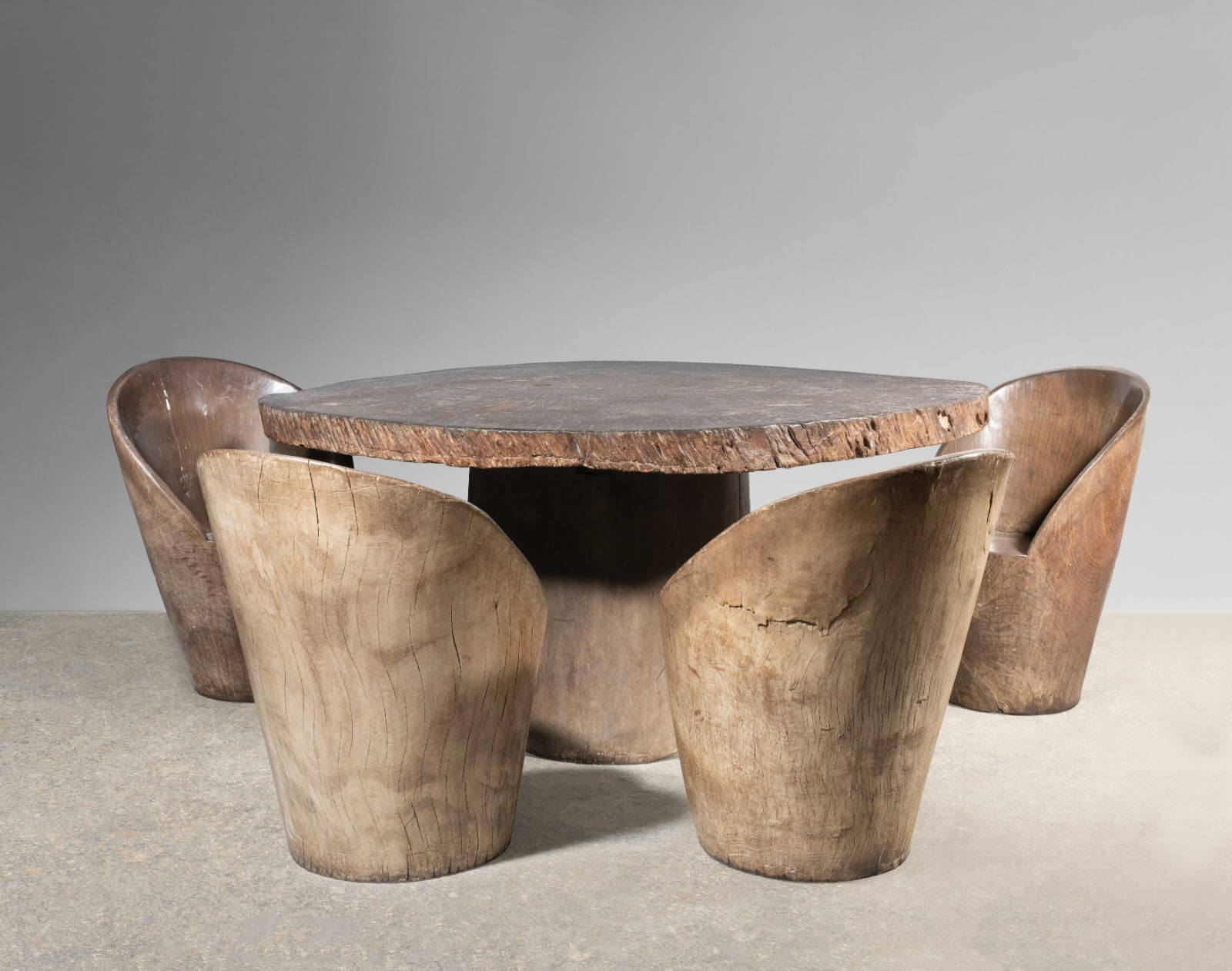 Zanine Caldas, solid vinhatico table and a set of four chairs, circa 1970 COURTESY: Artcurial
