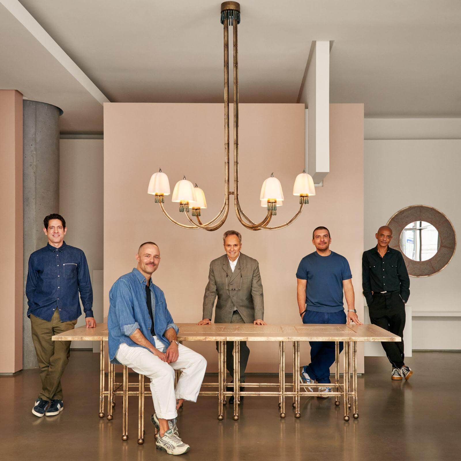 Jeremy Anderson (foreground) with (left to right): Jose Marty and Lee Mindel from Galerie56; Valerio Capo & Sam Pratt from Gallery FUMI COURTESY: Gallery FUMI