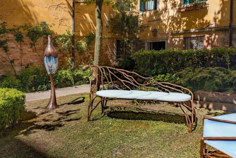 Exhibition view, Irene Cattaneo, ‘Il Gardino Segreto’ with ‘Queen of the Night’ bench, 2026COURTESY: © The Artist & Galerie Gastou / PHOTOGRAPH: © Enrico Fiorese
