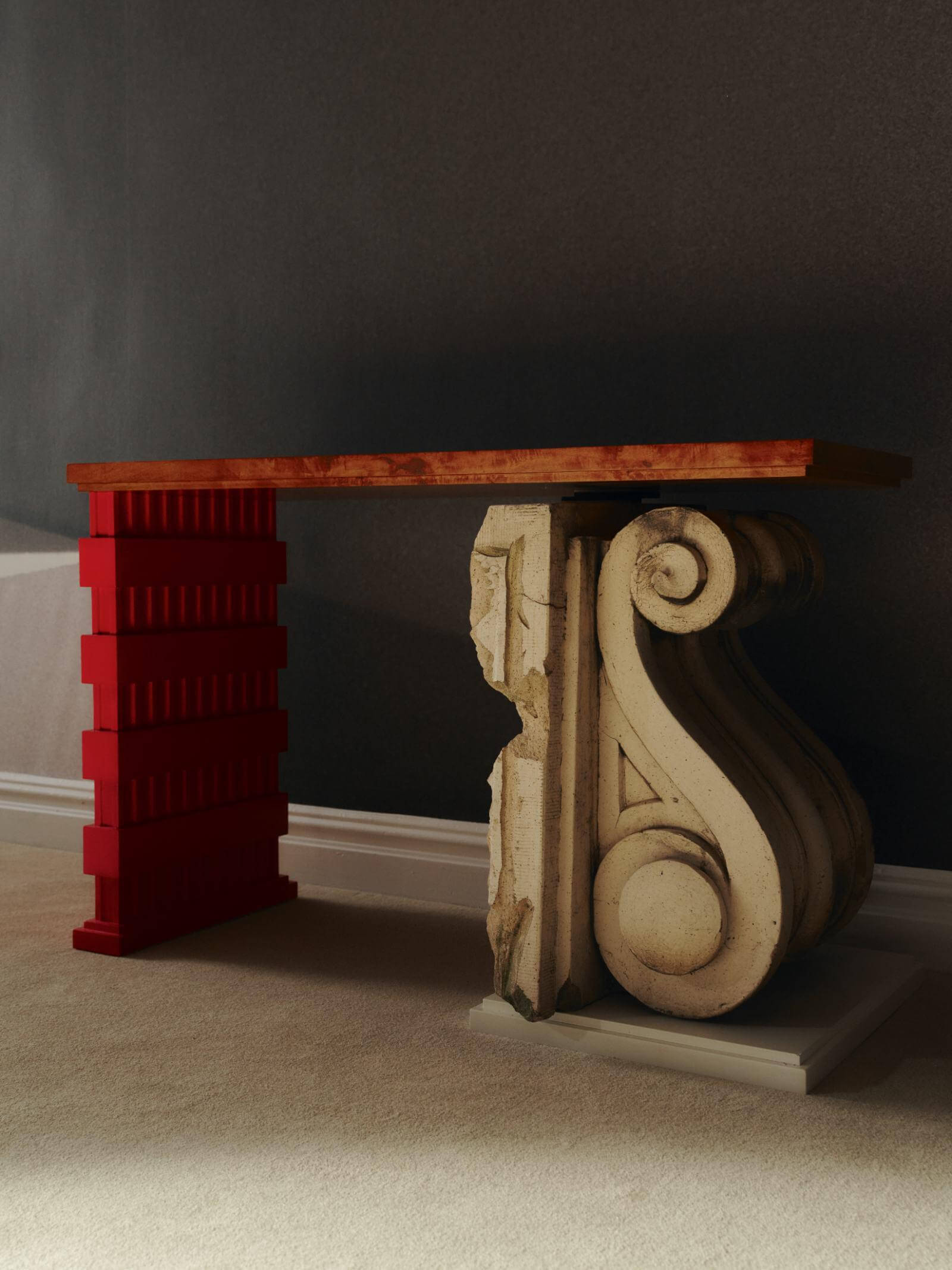 Rafael Prieto, ‘Red Birch and Stone Table’, 2026 COURTESY: © The Artist & Emma Scully Gallery / PHOTOGRAPH: Clement Pascal